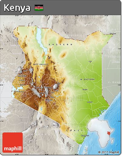 Free Physical Map Of Kenya Lighten Semi Desaturated Land Only