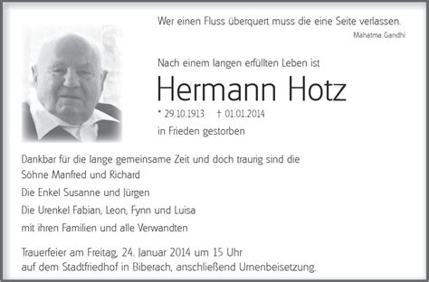 Traueranzeigen Von Hermann Hotz Schwaebische De Trauerportal My XXX