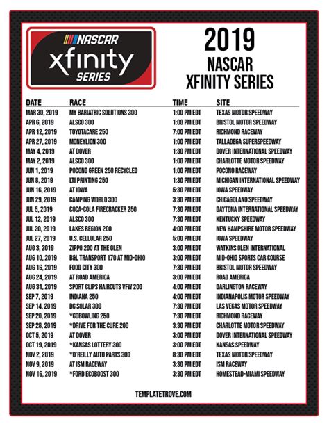 Printable Nascar Schedule Customize And Print