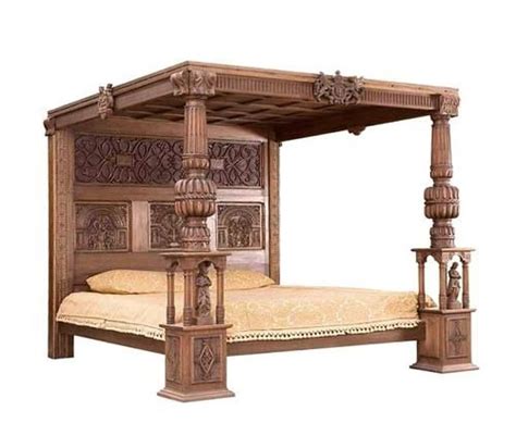 Solid Mahogany Heavily Carved Ornate Poster Canopy E King Bed In 2021