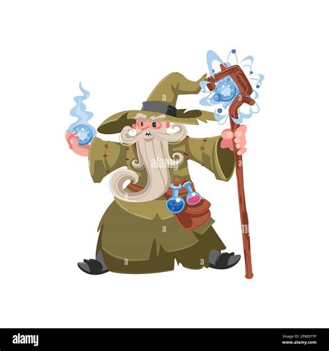 Old Wizard Casting Spell Cartoon Illustration Stock Vector Image Art Alamy