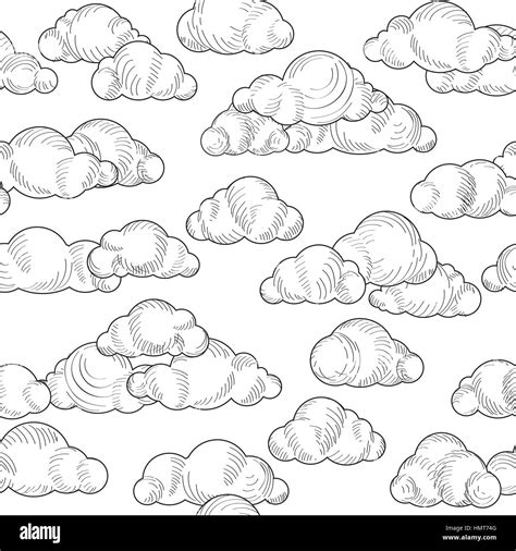 Cloud Doodle Black And White Pattern Cloudy Sky Seamless Ornamental