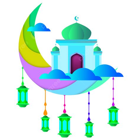 Beautiful Colorful Moon And Lanterns Vector Ramadhan Kareem 2021