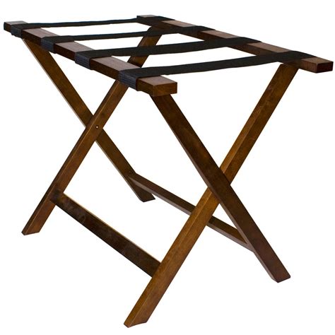 Hospitality 1 Source Deluxe Wooden Luggage Rack W Black Straps Walnut