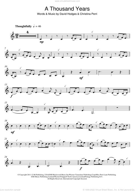 A Thousand Years Sheet Music For Clarinet Solo PDF Interactive