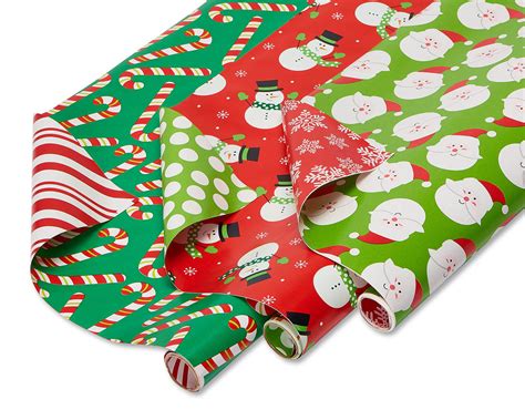 Christmas Extra Wide Reversible Wrapping Paper Santa Snowmen And