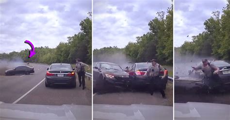 Video Shows Hair Raising Moment Oncoming Speeding Car Spins Out Of