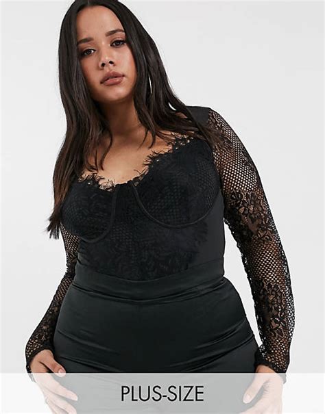 Missguided Plus Lace Bodysuit In Black Asos
