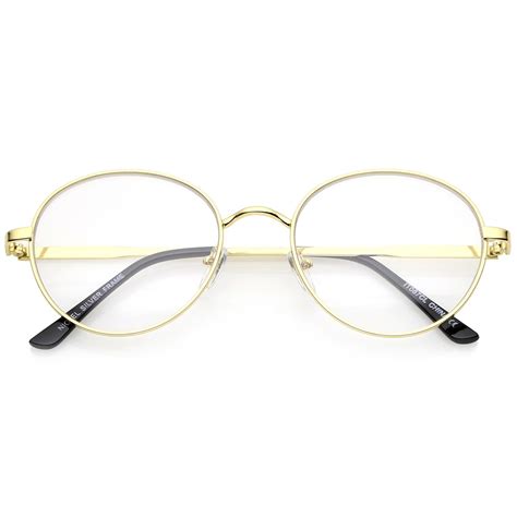 Classic Metal Frame Slim Temple Clear Lens Round Eyeglasses 53mm Round Eyeglasses Classic