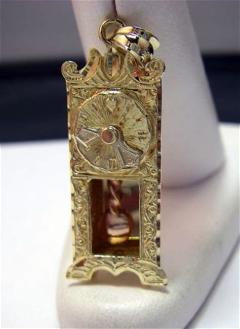 14k Yellow Rose Gold Vintage Pendant Ornate Movable Grandfather Clock