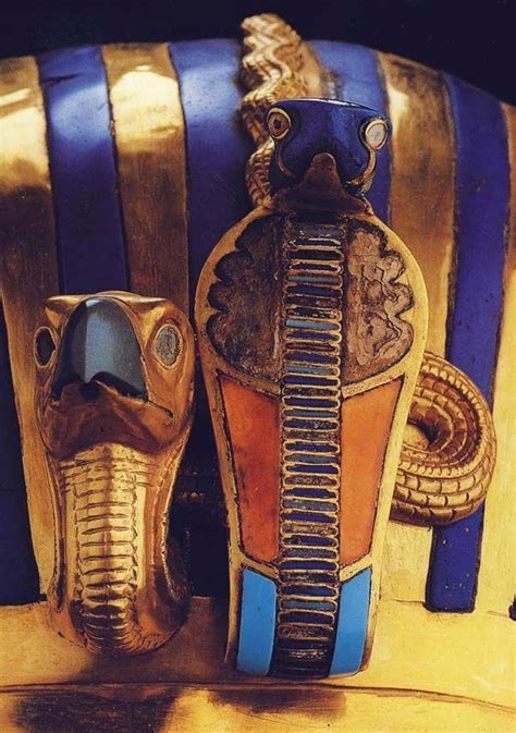 Ancient Egyptian Cobra Detail In Tuts Mummy Mask With Cobra And