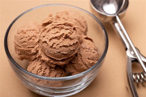 Chocolate Ice Cream In A Glass Bowl Stock Image Image Of Sweet