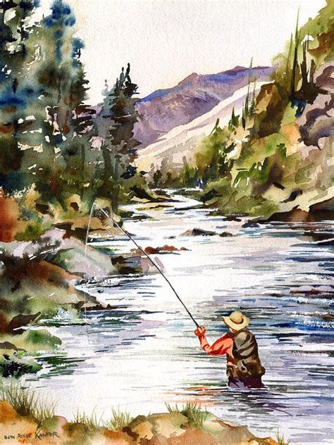 Fly Fishing In The Mountains Art Print By Beth Kantor Fly Fishing Art