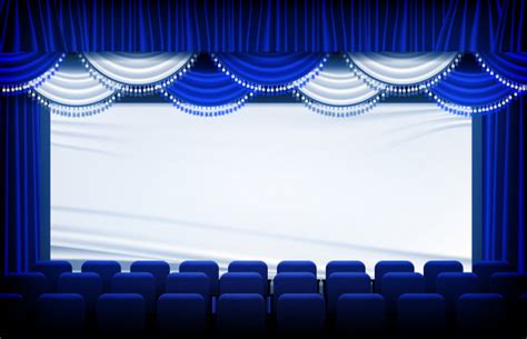 Abstract Background Of Blue Theater Drapes And Stage