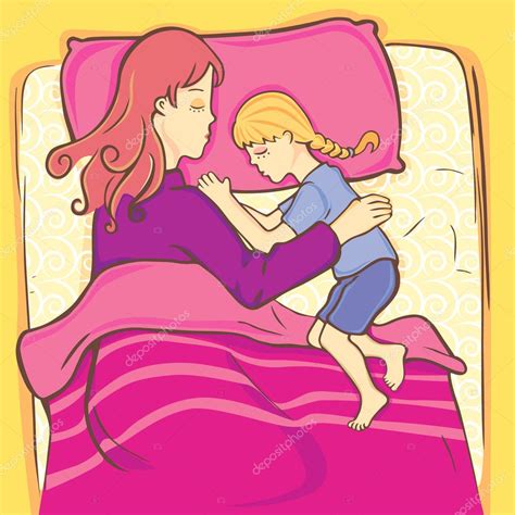 Niña Durmiendo Con Su Madre — Vector De Stock © Rocket400 7728664