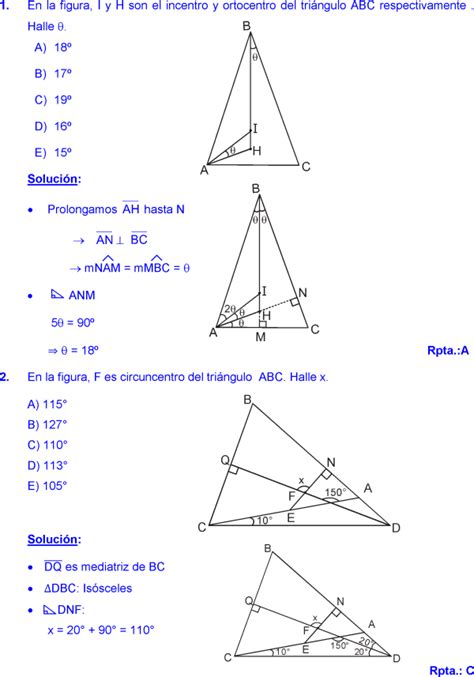 Puntos Notables En El TriÁngulo Ejercicios Resueltos Pdf