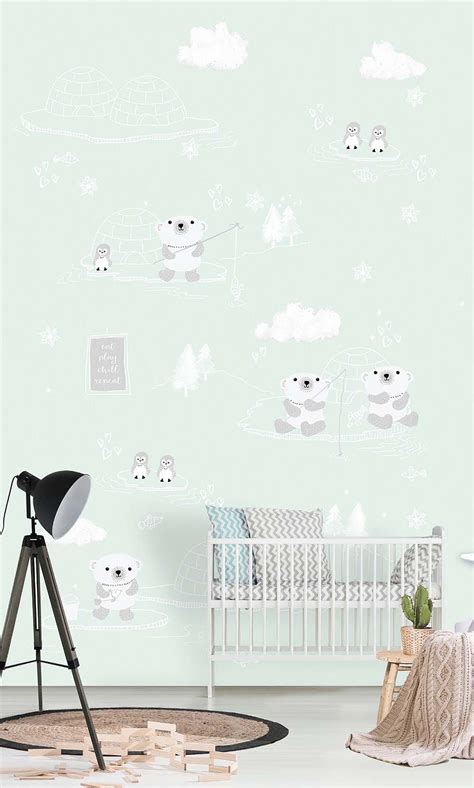 Babyzimmer Mint Grün Niedlich Eisbären Arktis Wandbild ... Suchen sie nach wandfotos zu themen wie autos und transportmitteln, tarnung und armee, dinoszenen, aufregenden dschungeln, zäher marine, unterwasserwelten und piraten.