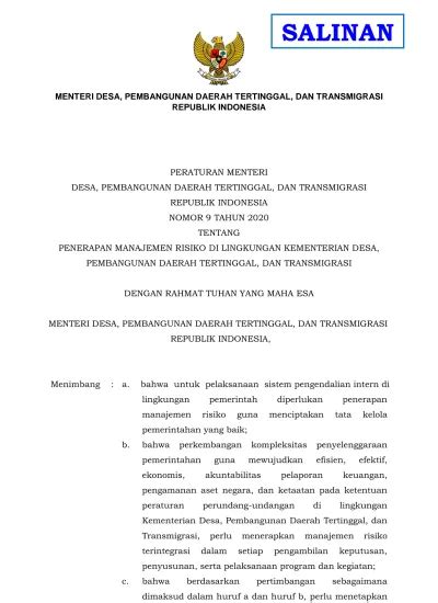 Republik Indonesia Peraturan Menteri Desa Pembangunan Daerah
