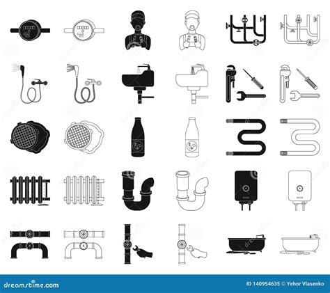 Plumbing Fitting Blackoutline Icons In Set Collection For Design