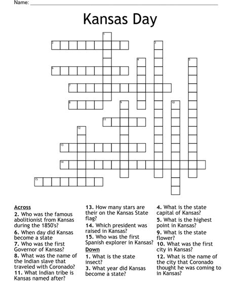Kansas Day Crossword Wordmint