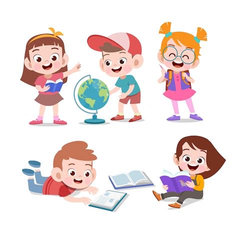 Premium Vector Kids Study Together Vector Illustration