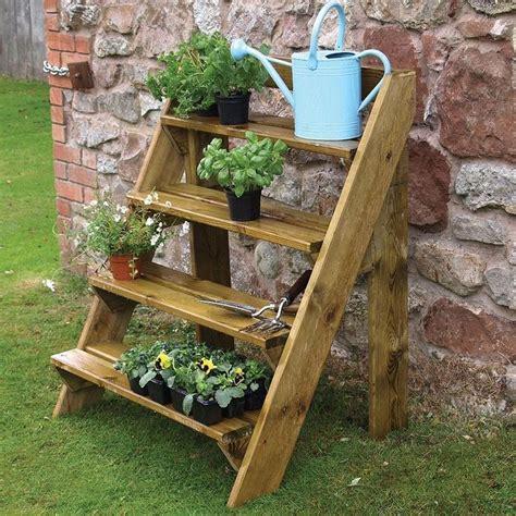 Durable Step Wooden Stair Planter New Pots Garden Ladder Wood Display