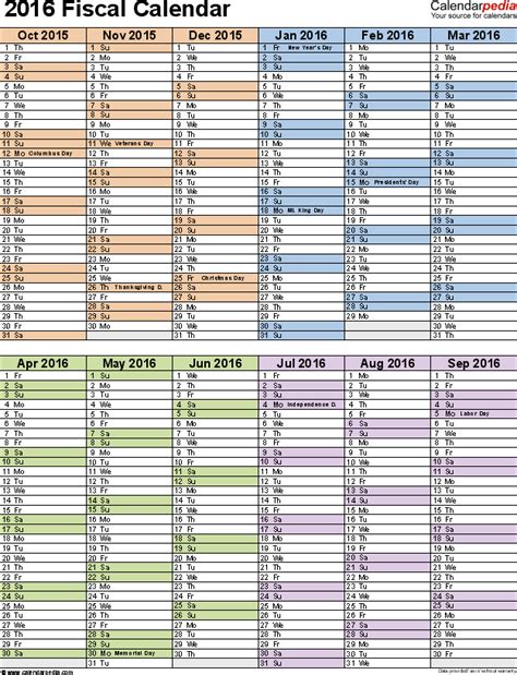 Fiscal Calendars 2016 Free Printable Excel Templates
