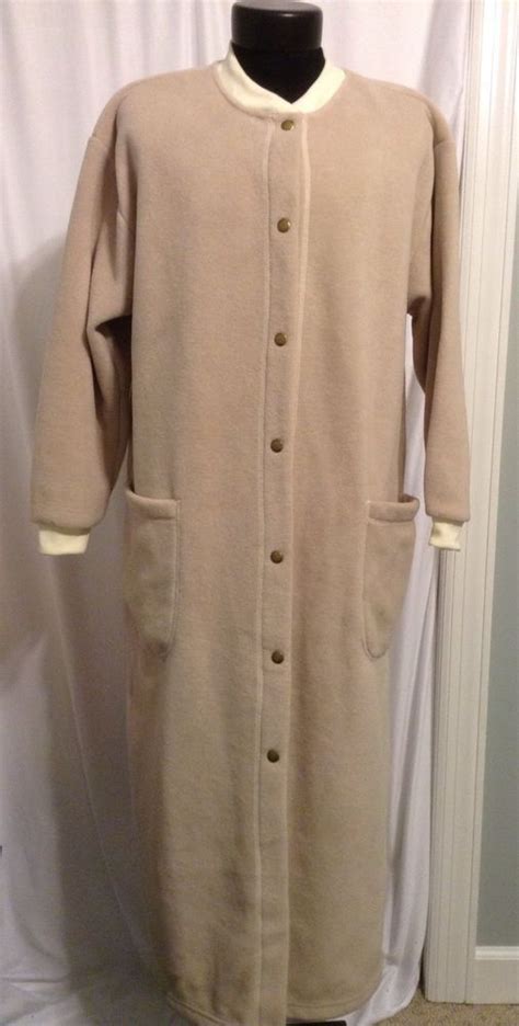 Orvis Womens Fleece Robe Long Tan Lounge Pajama Large L Housecoat