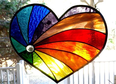 Stained Glass Heart Suncatcher Heart Shaped Rainbow Window Etsy Australia Flaschen Bemalen