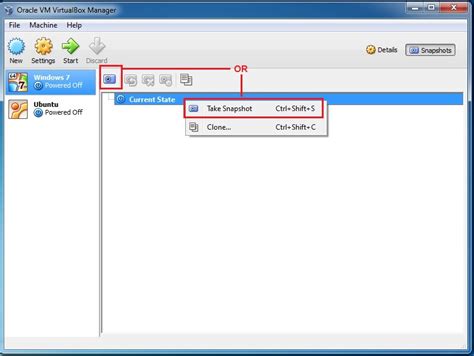 Take Snapshot Oracle Virtualbox