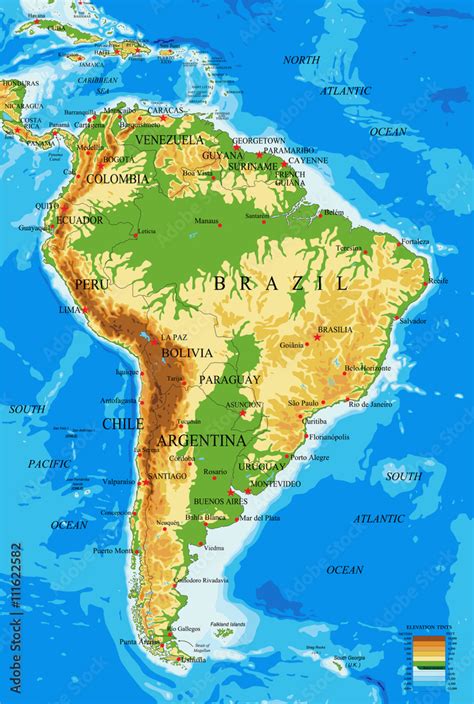 South America Physical Map Stock Vektorgrafik Adobe Stock