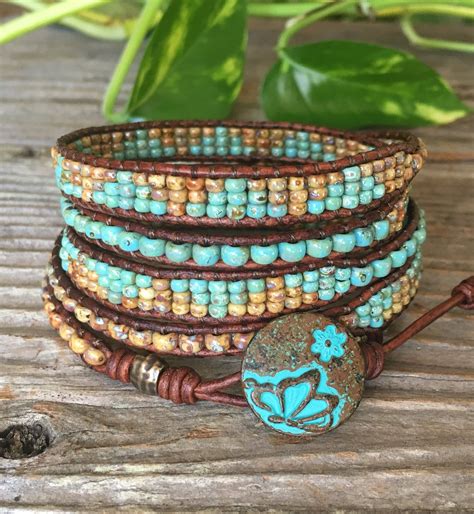 Boho Beaded Wrap Bracelet Seed Bead Leather Wrap T For Etsy Bijoux Collier Tricot