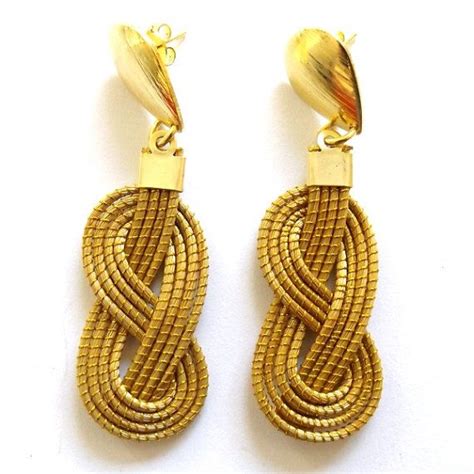 Figure Eight Knotted Brazilian Golden Grass Earrings Vegetable Gold Hand Made From Capim