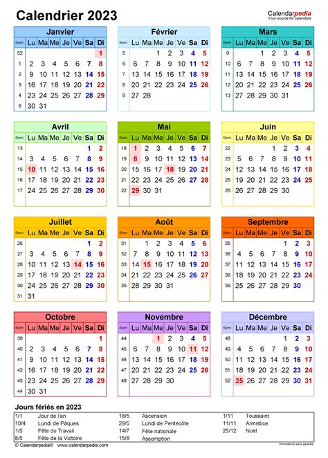 Calendrier 2023 Excel Word Et Pdf Calendarpedia