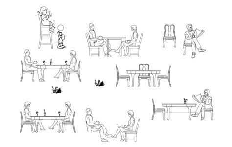 Restaurant People And Furniture Elevation Blocks Cad Drawing Details