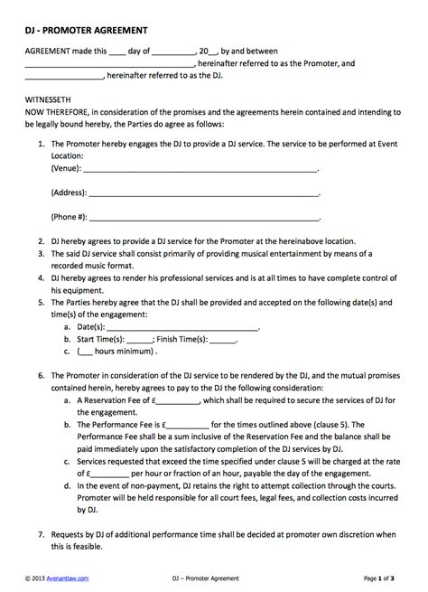 dj promoter contract   letter templates