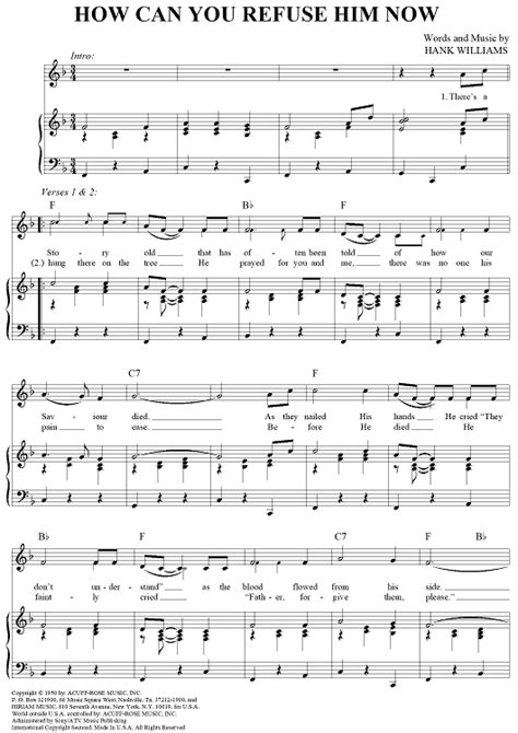 How Can You Refuse Him Now Sheet Music By Hank Williams For Pianovocalchords Sheet Music Now