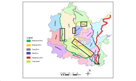 Gis Map Showing Peripheral Rivers Around Dhaka Watershed Boxes