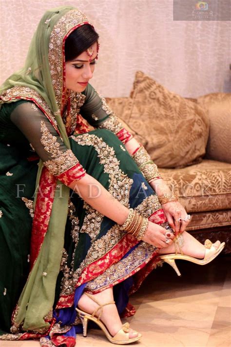 Pakistani Bride Light And Dark Green Combination Wedding