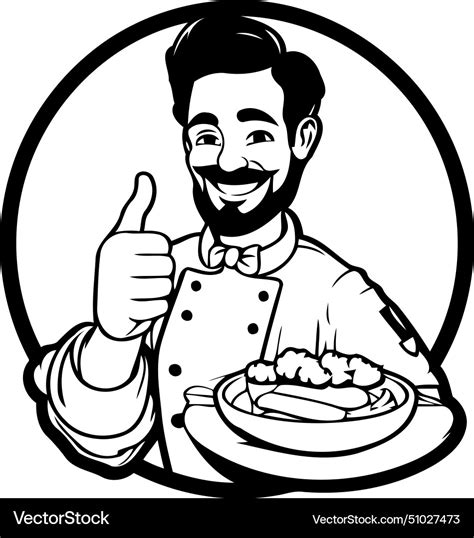 A Chef Holding Plate Of Food And Showing Thumbs Vector Image