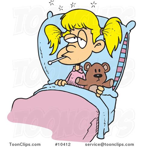 Cartoon Sick Girl With Her Teddy Bear In Bed 10412 By Ron Leishman
