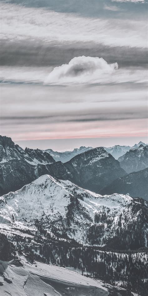 Download 1080x2160 Wallpaper Mountains Peak Snow Winter Sunset
