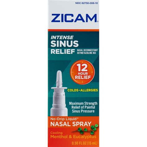 Zicam Intense Sinus Relief No Drip Liquid Nasal Spray With Cooling Menthol And Eucalyptus 05 Fl