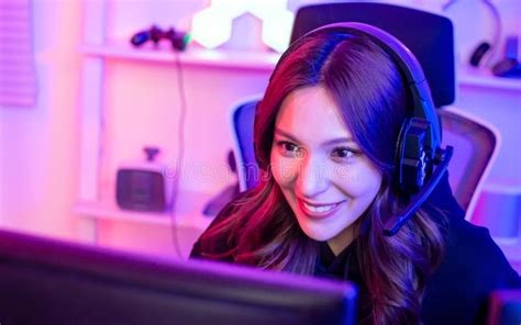 Beautiful Happy Young Female Game Online Streamer Or Caster Smiling