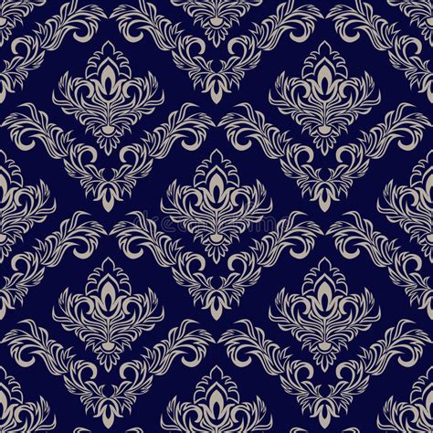Seamless Navy Blue Wallpaper With Damask Ornament For