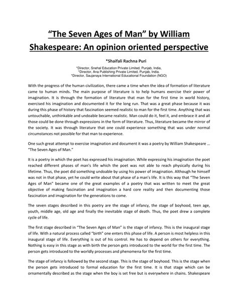 Pdf The Seven Ages Of Man By William Shakespeare An Opinion Oriented Perspective