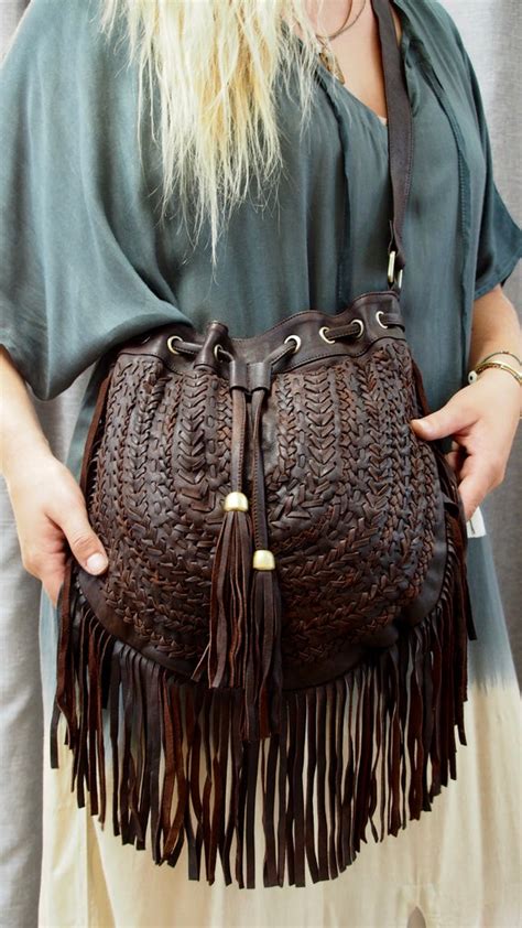 Gypsy Weave Leather Fringed Boho Bag Kullawa