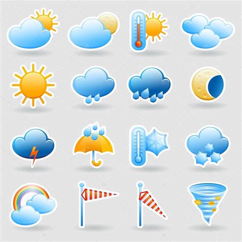 Weather Forecast Symbols Icons Set — Stock Vector © Macrovector 71550351
