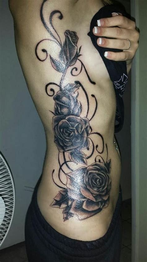 Full Side Piece Roses And Swirls Body Tattoo Design Flower Side