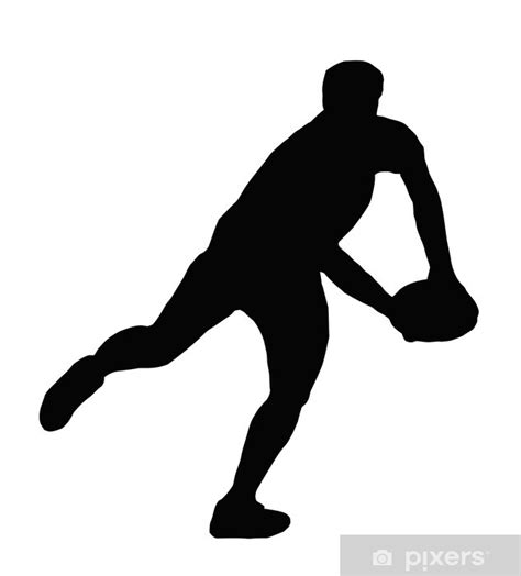 Sticker Sport Silhouette Rugby Player Making Running Pass Pixersbe